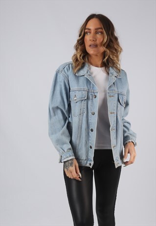 VINTAGE DENIM JACKET OVERSIZED FITTED UK 14 - 16 BLUE (9LBX)