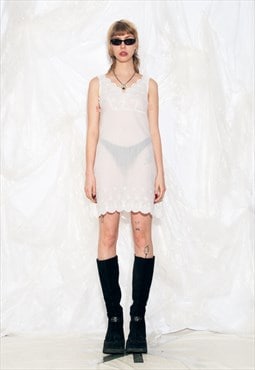 Vintage 70s Mini Slip Dress in White Lace Fairycore