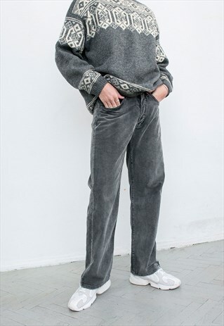 VINTAGE LEVI STRAUSS GRAY 90S CORDUROY MEN'S WASHED LOOK