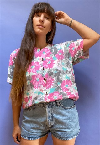 VINTAGE 90'S FLORAL PRINT LOOSE TEE T-SHIRT - M
