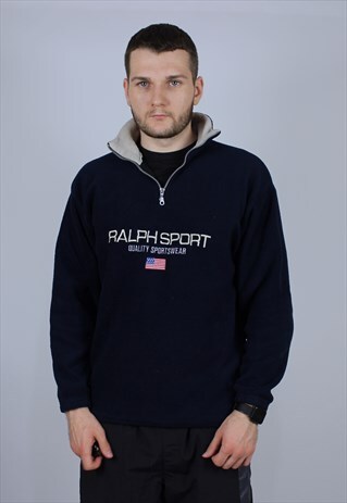 RALPH LAUREN SPORT MEN RARE VINTAGE BIG LOGO FLEECE