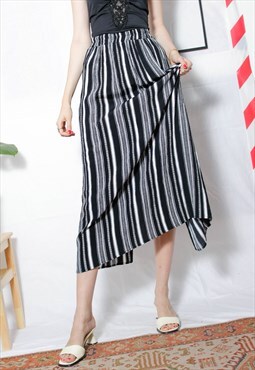 80s vintage 90s grunge black white stripe summer maxi skirt
