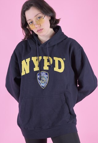 VINTAGE 90S SWEATSHIRT JUMPER IN BLUE WITH NYPD PRINT