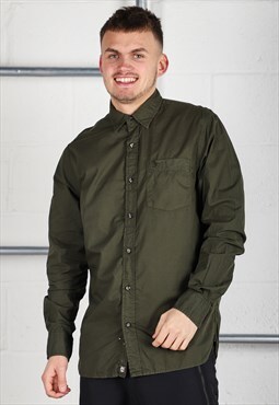 Vintage Timberland Shirt in Green Casual Long Sleeve Small