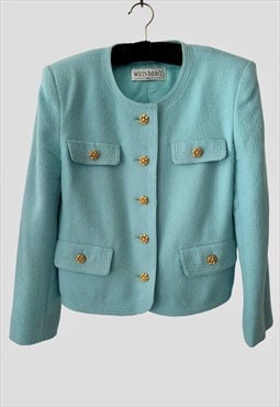 Wienberg Paris Ladies 80's Vintage Blue Boucle Wool Jacket