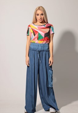 Double waisted viscose trousers in ultra wide leg 