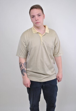 80S RETRO STRIPED POLO SHIRT, BEIGE PATTERN SPORT TEE