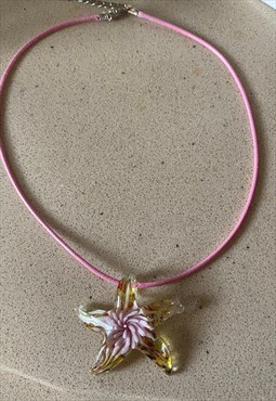 pink glass starfish pendant necklace
