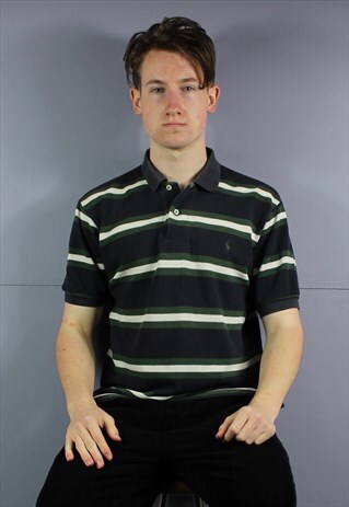 VINTAGE POLO RALPH LAUREN POLO SHIRT IN GREEN AND NAVY BLUE
