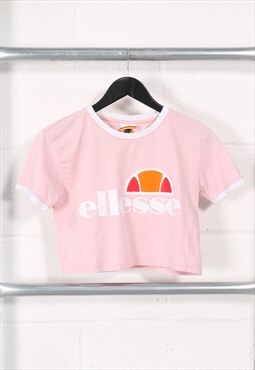 Vintage Ellesse T-Shirt in Pink Crewneck Cropped Tee Size 4