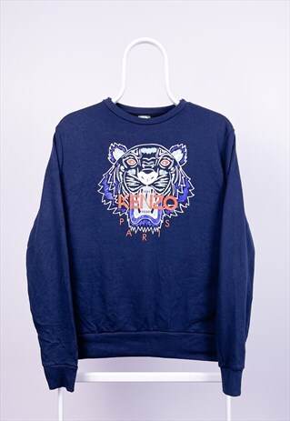 VINTAGE KENZO SWEATSHIRT SPELL OUT BLUE SMALL