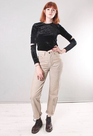 VINTAGE 90S LEVI'S BEIGE HIGH WAISTED CORD JEANS