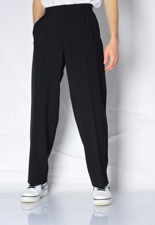 VINTAGE 90S BLACK MINIMALIST WOOL BLEND PANTS