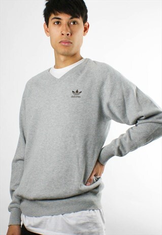 VINTAGE ADIDAS 1990S GREY V- NECK SWEATSHIRT
