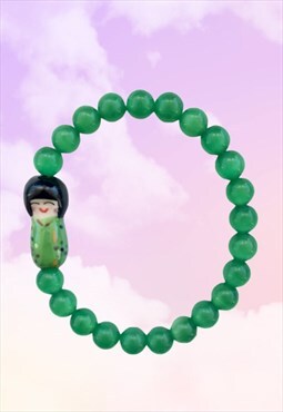 Kokeshi Doll - Green Cats Eye Beaded Gemstone Gift Bracelet