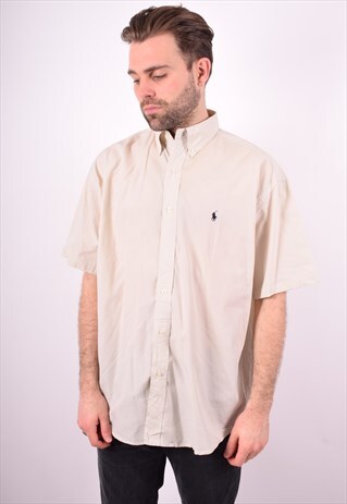RALPH LAUREN MENS VINTAGE SHIRT LARGE BEIGE 90'S
