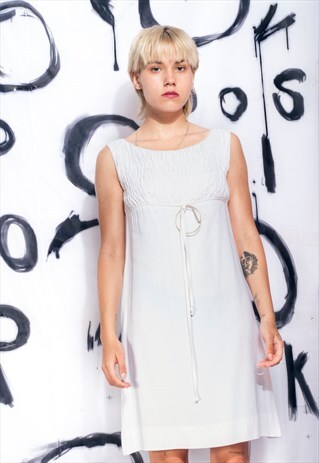 VINTAGE WHITE DRESS 60S MOD MINIMALIST MIDI WEDDING DRESS