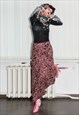90'S VINTAGE CORDUROY FLORAL PRINT MAXI SKIRT IN PINK/GREEN