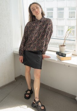 Vintage 70's Black Floral Print Bohemian Blouse