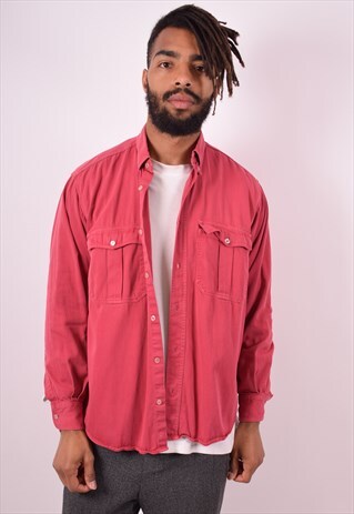 MENS VINTAGE DENIM SHIRT LARGE RED 90S