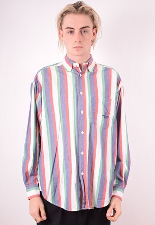 TRUSSARDI MENS VINTAGE SHIRT MEDIUM MULTI STRIPES 90S