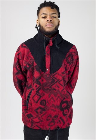 VINTAGE 90S RED AND BLACK HALF-BUTTON JUMPER