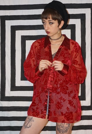 VINTAGE 90'S BURNOUT VELVET FLORAL SHIRT