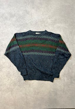 Vintage Abstract Knitted Jumper Patterned Grandad Sweater