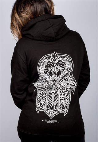 HAMSA LION BLACK PULLOVER HOODIE
