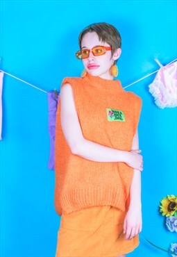 Reworked orange wool sleeveless pullover kitsch twee 