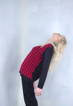 Vintage 80's checkered tailored knitted jumper in black red