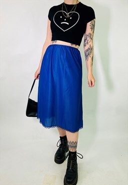Vintage 00s Y2K 90s Blue Midi Skirt