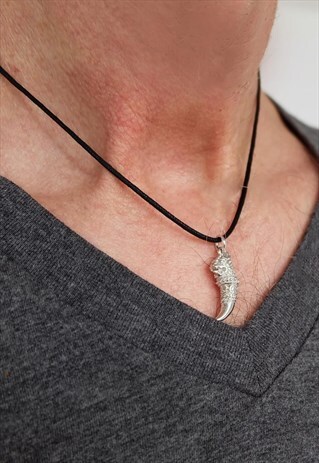BLACK LION TOOTH CORD NECKLACE