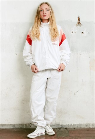VINTAGE 80S WHITE TENNIS TRACKSUIT SHELLSUIT
