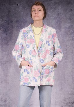 90s blazer with long sleeves, floral print shrug