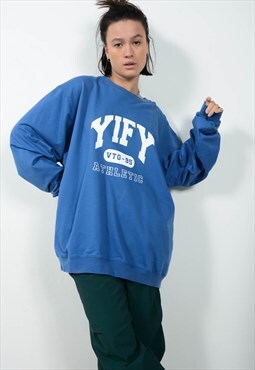 Vintage 90s Sweatshirt Blue Unisex Size XL
