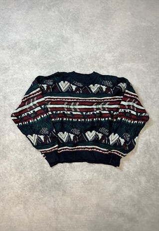 VINTAGE ABSTRACT KNITTED JUMPER FUNKY PATTERNED SWEATER