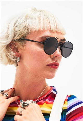 RONI - ROUND AVIATOR BLACK FRAME SUNGLASSES