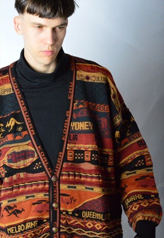 VINTAGE 90S COLOURFUL AUSTRALIA WOOL CARDIGAN