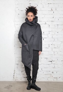 Soft padded puffer coat with high collar hood 