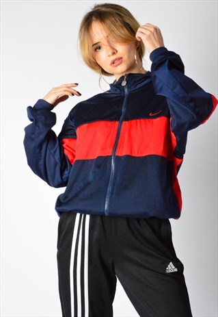 VINTAGE 90S NAVY BLUE RED NIKE TRACK JACKET PETITE