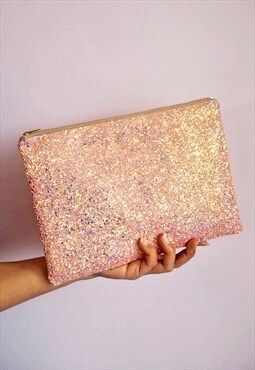Glitter Clutch Bag In Bubblegum Pink