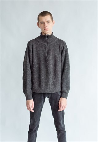 VINTAGE 80S MINIMAL UNISEX HALF ZIP JUMPER IN GREY