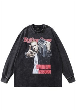 Eminem t-shirt vintage wash top Slim Shady print long tee
