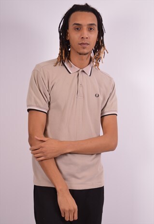 FRED PERRY MENS VINTAGE POLO SHIRT LARGE BROWN 90S