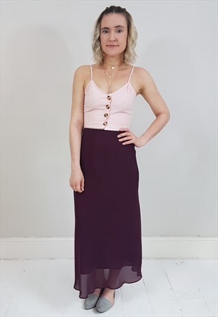 VINTAGE 90'S LIGHTWEIGHT DEEP AUBERGINE VOILE MIDI SKIRT
