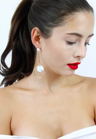 WHITE BLACK MARBLE ACRYLLIC DROP DANGLE HOOP EARRINGS