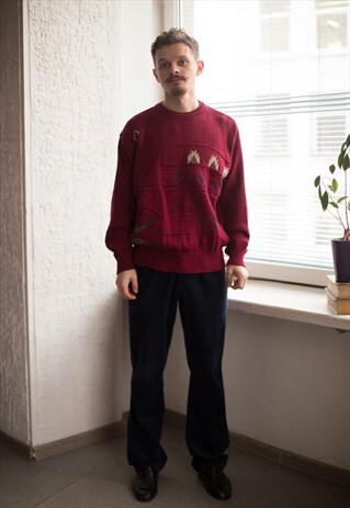 VINTAGE 80'S BURGUNDY RED WOOL JUMPER