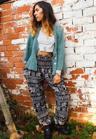 FAIRTRADE BLACK ELEPHANT HIPPIE HAREMS TROUSERS