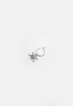 54 Floral Skull & Crossbones Hoop Earring - Silver